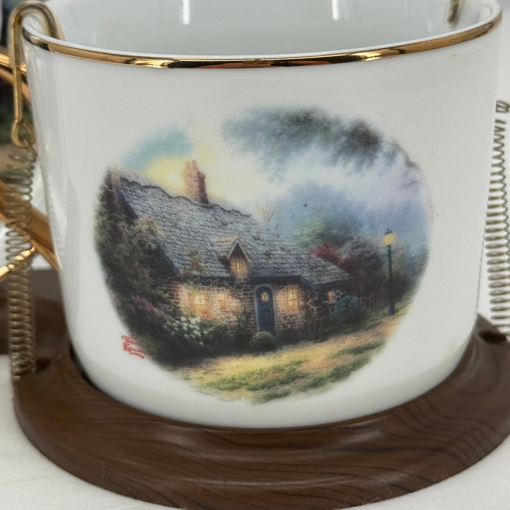 Thomas Kinkade Moonlight Cottage Teleflora Miniature Tea Cup Saucer Set Display - Picture 5 of 13